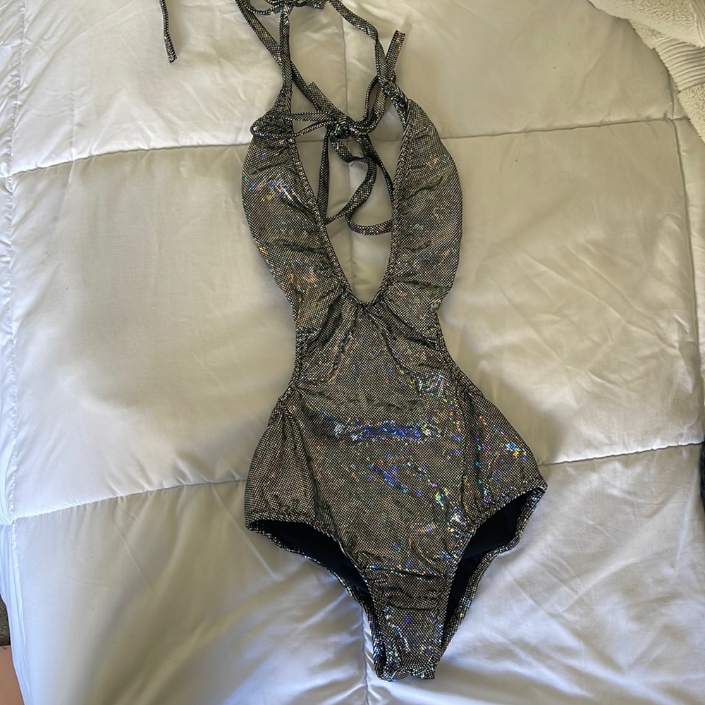 Silver glitter rave one piece